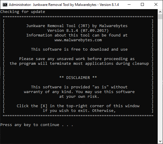 JUNKWARE REMOVAL TOOL 8.1.4 - Removes adware and other junkware from your PC